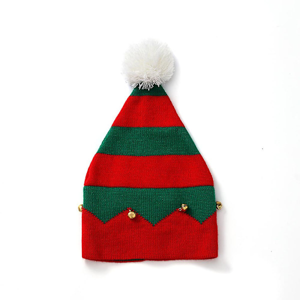 Julemandens Elf Hat til Børn 1-6 År - Strikket Julemandens Elf Hue med Poms Pom Poms og Klokker - Julekostume Dekoration