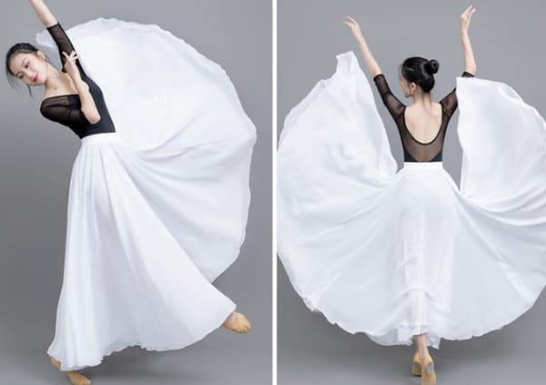 720 Silkeslen Tunn Chiffong Elastisk Midja Lång Magdans Kjol White 85CM