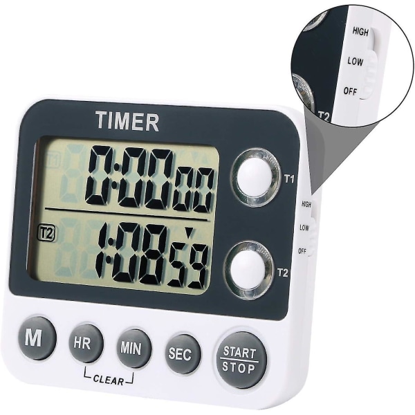 Digital Kjøkken Timer Magnetisk Storskjerm Nedtelling Timer Klokke 2 Kanalgrupper 99 Timer