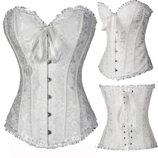 X Ny Steampunk Steel Boned Snøring Rygg Sexy Body Bustier Overbust Korsett Dame Midje Cincher Korsett Svart Plus Size Korsett 819-hvit