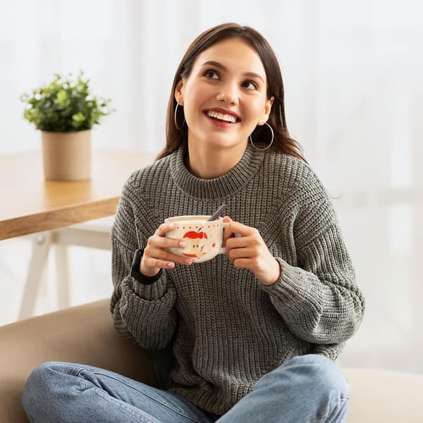 Söt mugg, presentförpackning, äppelformad kaffemugg med lock, keramisk kaffe-/temugg