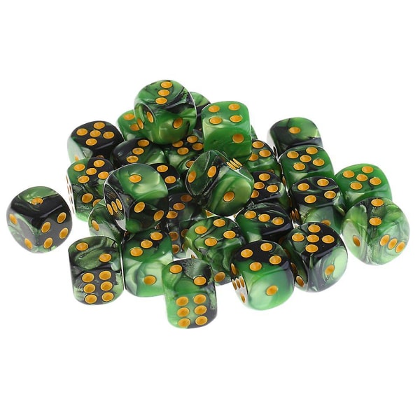 30pcs Acrylic 6 Sided Dice D6 For Bar Party Table Game Green+black