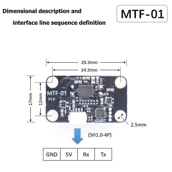 MTF 01 Optisk Sensormodul PMW3901 Optisk Flytsensor UAV Posisjonering 8M Laseravstandsmåling Integrert
