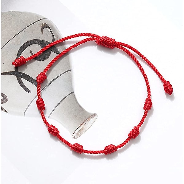 7 Knopars Röd Svart Rep Armband Sträng Justerbar Lyckobringande Armband Anklet Amulett för Kvinnor Män Pojkar Flickor Par Present