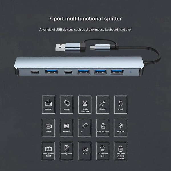 8-i-1-portar USB A Typ C Hub Koncentrator Dockningsstation Adapter 3 0