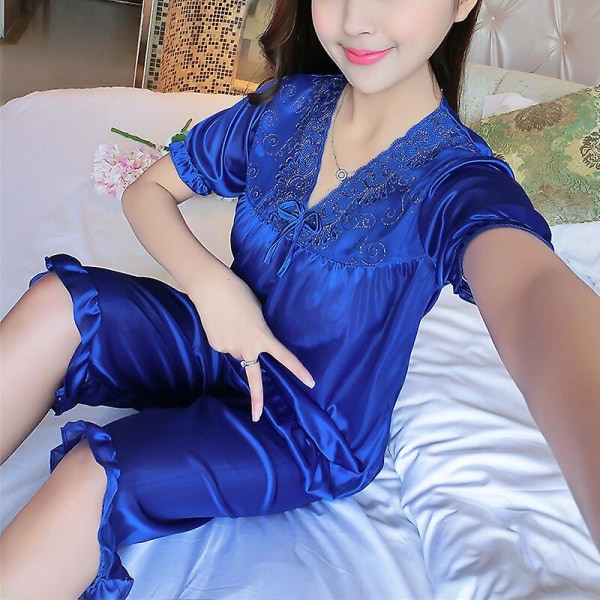 Nytt sett med varmt natttøy 2 i 1: Pyjamas og sexy silke nattkjole for kvinner, perfekt for å sove og slappe av hjemme, blå farge, én størrelse