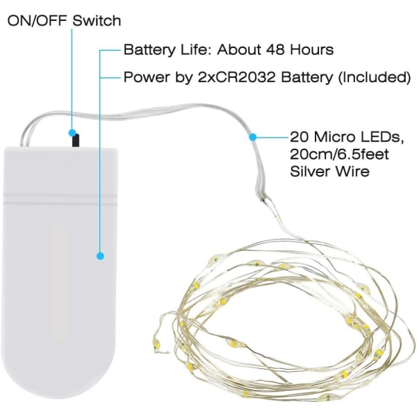 Jouluvalot 15 kpl, 2M 20 LED Haltiavalot Paristoilla, Kuparilanka Valot Kotiin Puutarhaan Äitienpäivään Hääjuhliin Jouluun Halloweeniin
