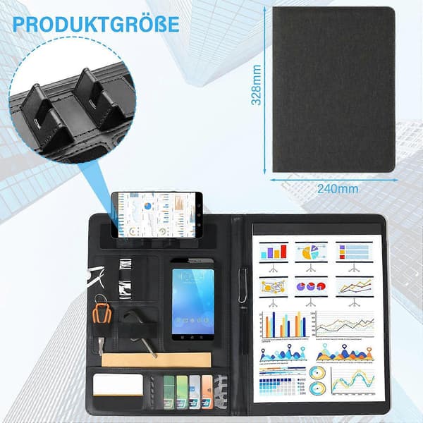Konferencemappe A4 skriveunderlag clipboard mappe med 5 kortlommer og organizer rum