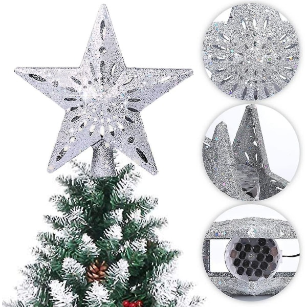 Christmas Tree Star, 4m USB Christmas Star Light Up With Led Snowflake Projector Lamp, 2 In 1 Rotating Christmas Tree Star för juldekoration