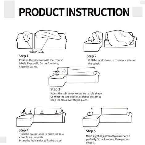 Dpzo – 2+3-seters hjørnesofatrekk – L-formet elastisk – Svart polyester. Flekkbestandig. Maskinvaskbart – Egnet for modulære sofaer