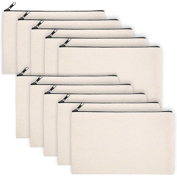 PIAO 10-pack tomma DIY-väskor i canvas, pennfodral, tomma sminkväskor - Canvas-pennfodral, bomullscanvas-sminkväska, mångsidig reseväska för kosmetika, 8.