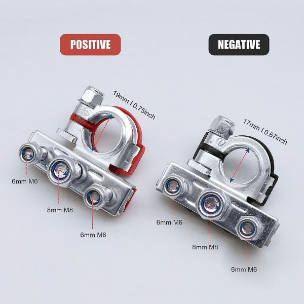 2 stk Batteripoler Positiv og Negativ Batterikontaktklemmer Batteripol for Bil Lastebil Bobil