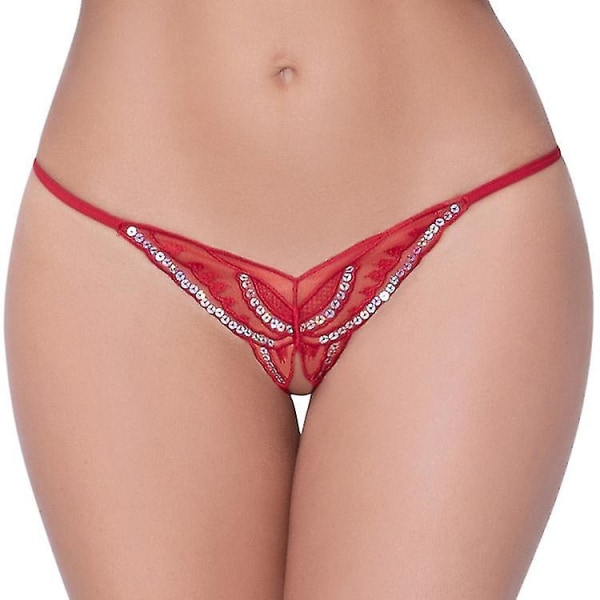 Eroottiset alusvaatteet Seksikäs paljeteilla brodeerattu haarahousut Naisten seksikkäät läpinäkyvät Colorblock T-housut, 1 kpl, punainen