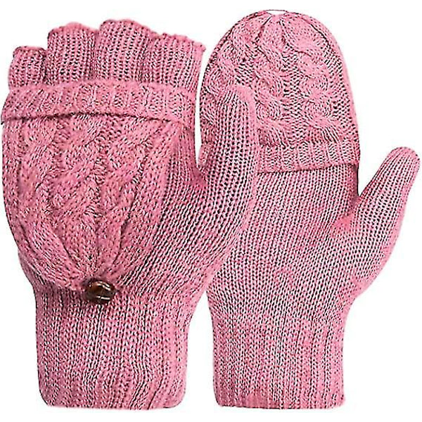 Håndløse Vinterhandsker til Kvinder - Varme Handsker med Kabelstrikket Design, Halvfingerhandsker til Damer og Piger - Julegave Fødselsdagsgave 2stk