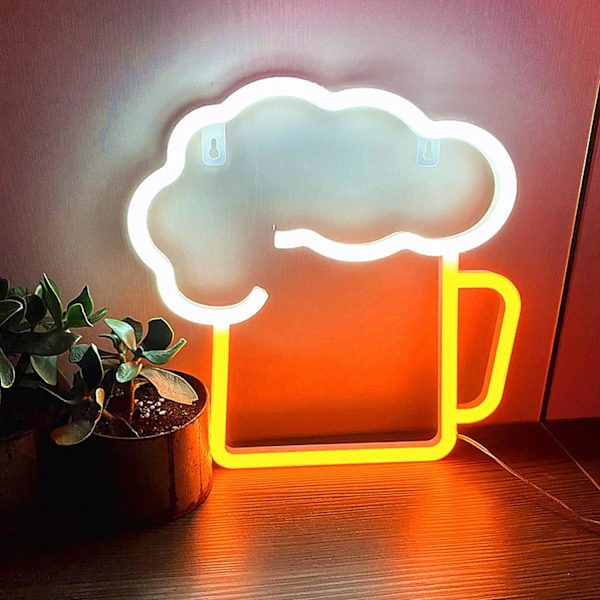 Öl Neon Skylt LED Neon Väggdekor Gul Vit Öl Bar Klubb Sovrum Neon Skylt för Bar Klubb Strandbutik Jul Födelsedagsfest 11.8\" X 11.4\"