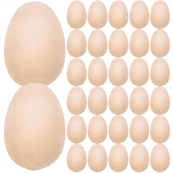 50 st Fake Kycklingägg Trä Påskägg Ornament Oavslutade Trä Påskägg