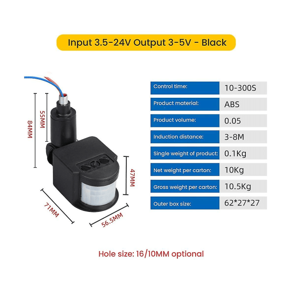Rörelsedetektor 110vpir Rörelsedetektor Automatisk Infraröd Väggmonterad Timer Utomhus Led Rörelsesensor