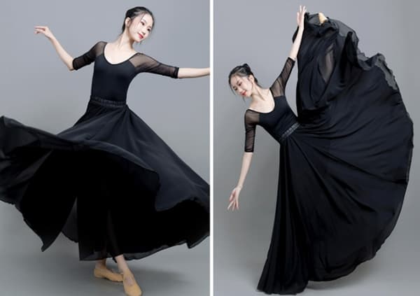 720 Silkeaktig Tynn Chiffon Elastisk Midje Lang Magdans Skjørt Black 85CM