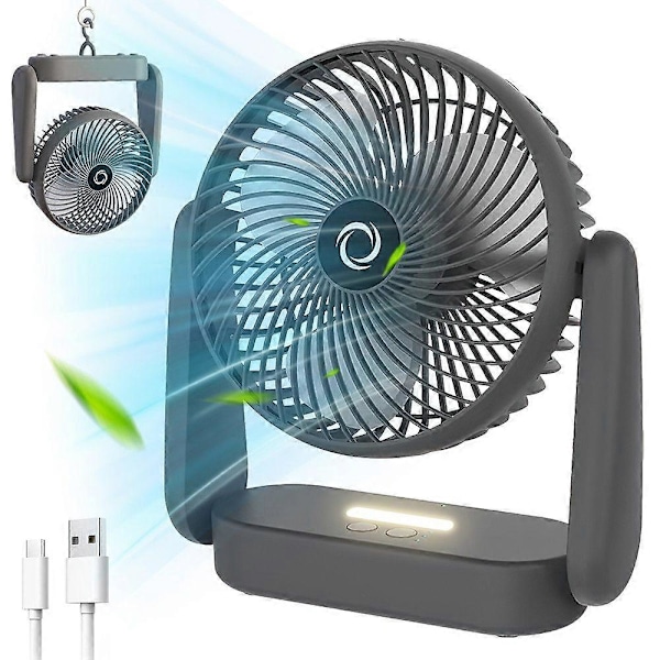 Pöytätuuletin Hiljainen tuuletin Mini USB-tuuletin LED-valolla harmaa Kompakti Kannettava Energiatehokas