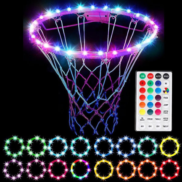 Led basketbågeljus Fjärrkontroll Basketfälg Ledljus 4 lägen 16 färger Vattentät för träning Spela utomhus på natten