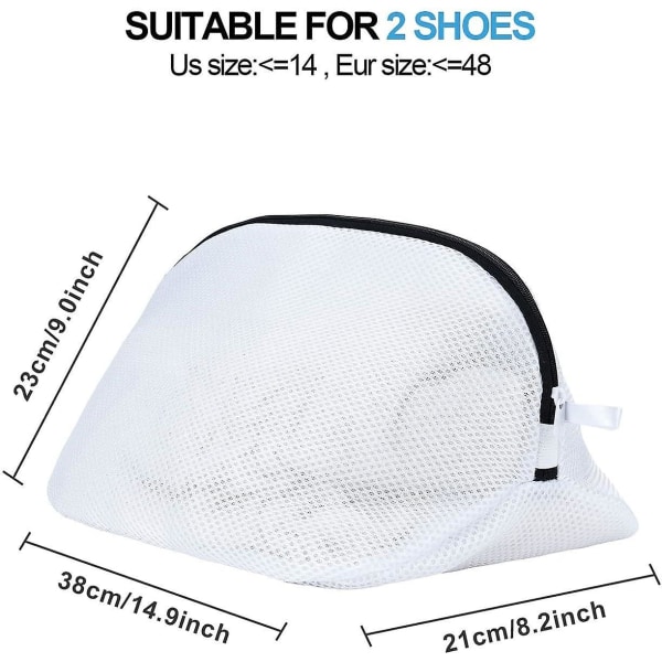 Sett med 2 kvalitetsnettingsposer for sko/joggesko for vaskemaskin med slitesterk glidelås, høy beskyttelses vaskepose for oppbevaring og reise