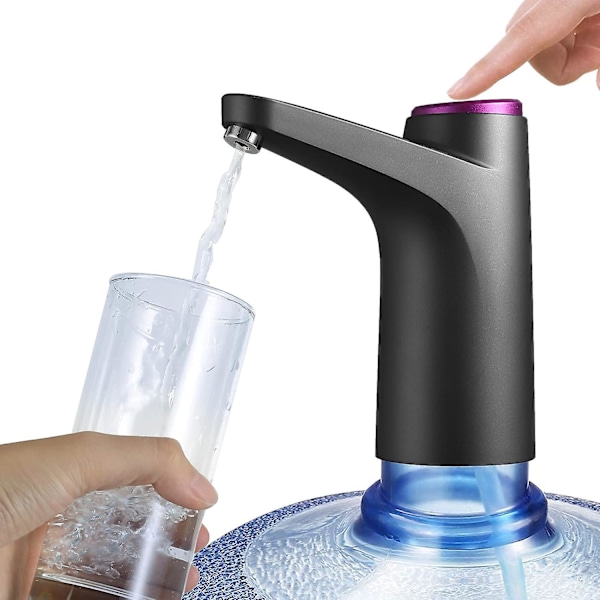 Vannflaske Dispenser - USB Lading Drikkevannspumpe Bærbar Elektrisk Vanndispenser Vannflaske Bryter for Universal 5 Gallon Flaske (Svart)