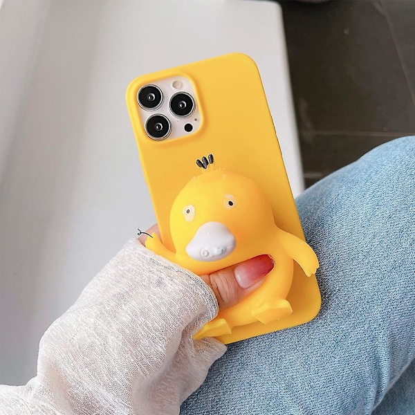 SZTXJ 1Pack For iPhone 12 Pro Max Three-Dimensional Creative Decompression Cell Phone Case 3D Funny Cute Soft Silicone Squeeze Little Yellow Duck Stre