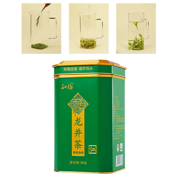 Longjing Tea 80 g Nettosisältö Voimakas tuoksu Makea Maku Tasainen Raskas Herkkä purkitettu kevätteelehti