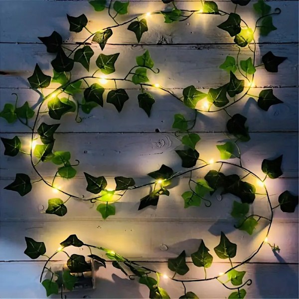 Simulerad grön blad rotting LED koppartrådslampa, konstgjord blad blomma fe slinga ljus batteridriven LED