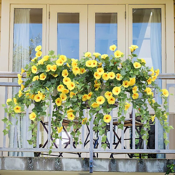 Kunstige blomster hengende kurv Bougainvillea silke vin blomster for utendørs/innendørs, kunstig hengende plante i kurv, eføy kurv kunstig-gul