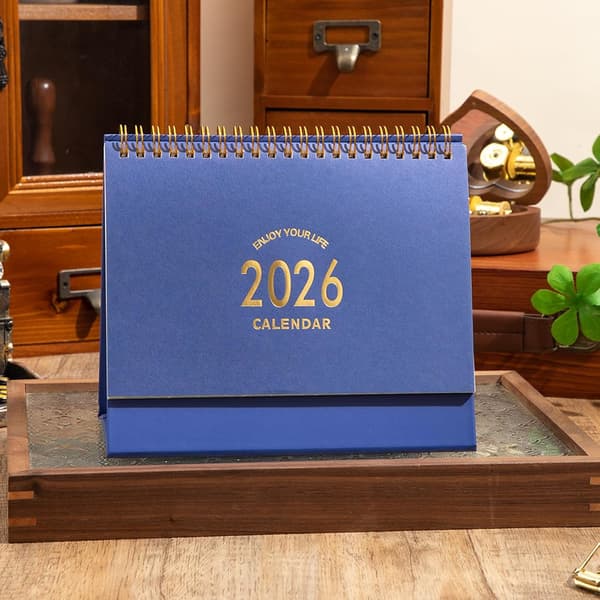 2026 Mini Skrivebordskalender, Vertikal Vendekalender (Blå)