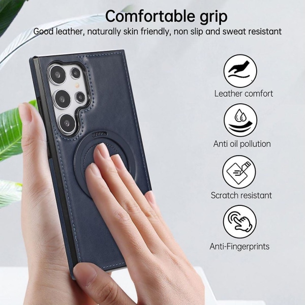 Magsafe Leather Slim Shockproof Case for Samsung Galaxy S24 Ultra med magnetisk støtte