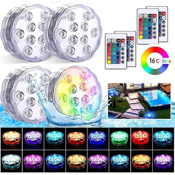 Poolbelysning 16 RGB-färgade poollampor 4 stycken med livfull belysning och modern design.