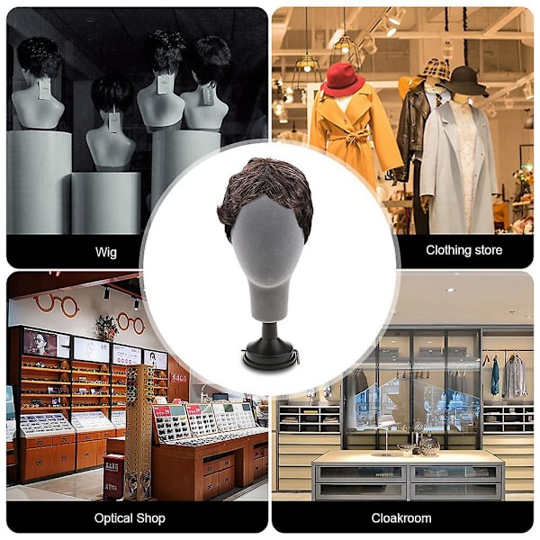 Flockad Skumdocka Huvudmodell Fotografi Rekvisita Vuxen Dockhuvud Form Peruker Glasögon Hatt Displayhållare Grå