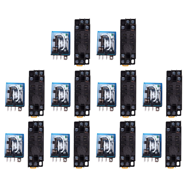 10x 12V DC-spolarrelä DP-DT LY2NJ HH62P-L JQX-13F 10A med PTF08A-sockel