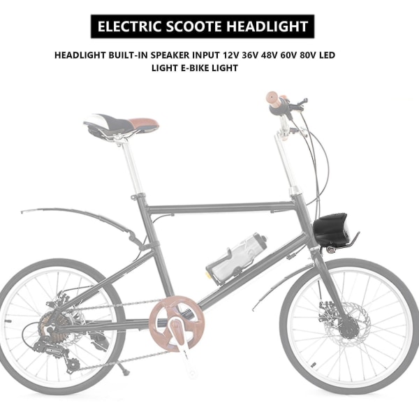 Ebike-strålkastare Inbyggd högtalaringång 12v 36v 48v 60v 80v LED-ljus E-cykelljus och elektrisk Scoo-YUHAO