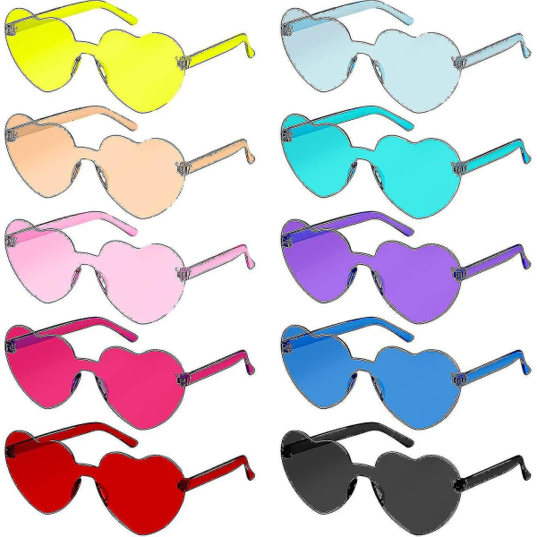 Hjertebriller 10 stk. Hjerte uden kant Solbriller Kærlighed Hjerteformede briller Transparente Farvede Hjertebriller Multipack Mode Funky Eyewear Til Kvinder Mig