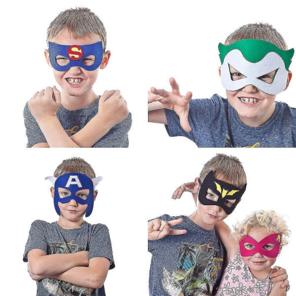 Superheltemasker til børn (32 pakker) filt og elastisk - Superhelte fødselsdagsmasker med 33 forskellige typer til børn A-YUHAO
