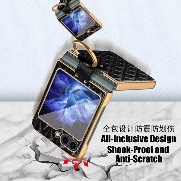 Z Flip 5 etui, galvaniseret diamant læder etui til Samsung Galaxy Z Flip 5 med ringstander