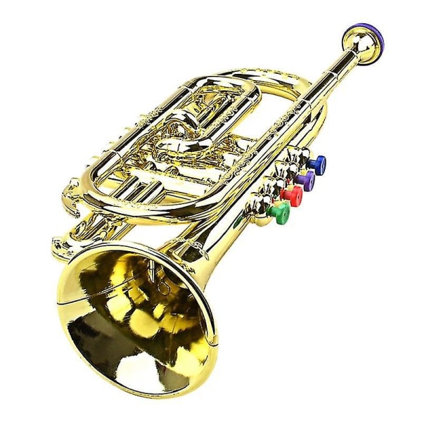 Trumpetti lasten musikaalinen koulutuslelu vatsalihasten kultainen trumpetti 4 värinäppäimellä