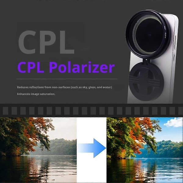 Magnetisk CPL-filter til telefon 52 mm med foldbar holder glass 1set