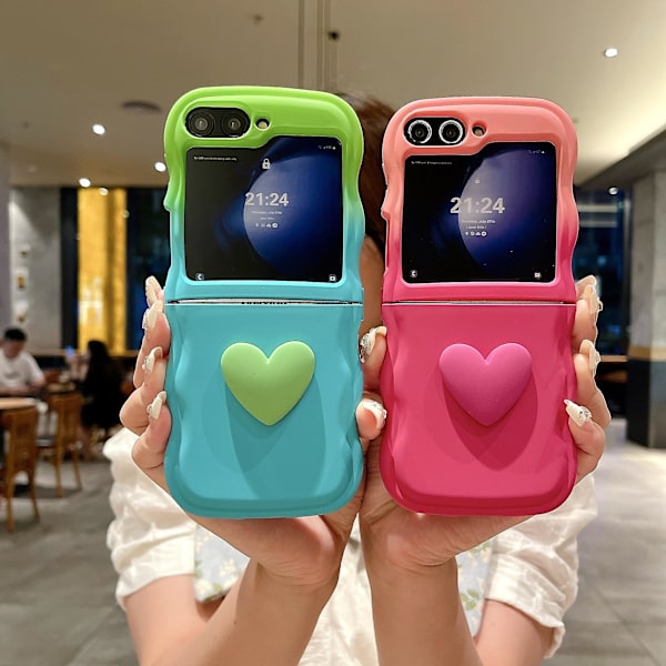 För Samsung Galaxy Z Flip 6 Fodral, Söt 3D Kärlek Hjärta Gradient Färg Våg Ram Mjuk TPU Stötsäker Skal för Galaxy Z Flip 6 2024