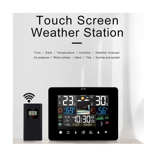 Med pekskärm Väggklocka Temperatur Luftfuktighetsmätare Bord Skrivbordsklockor med utomhussensor