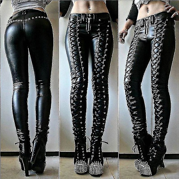 Damer Faux Læder Leggings, Gothic Punk Skinny PU Læder Bukser