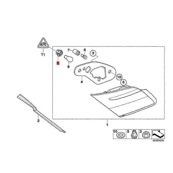 10 stk. Baklyspæreholder 63216943036 for 7-serie X3 X5 E53 E38 E65 E70 E83 F25 2000-2016