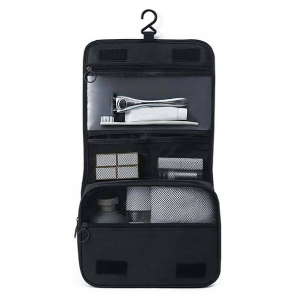 Musta matkasäilytyslaukku, jossa koukku märkäkuivaerotus Suuri tilavuus riippuva hygieniatarvikkeiden säilytyspussi