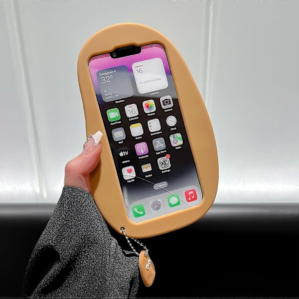 Bjørne Cover til iPhone 15 Pro Max, Kawaii Telefoncovers 3D Silikone Tegneserie Kartoffel med Nøglering Sjovt Sødt Cover Blødt Gummi Stødsikkert Beskyttelses Cover Kvinder