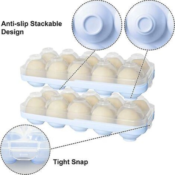 Æggekasse i plast, 30 - 60 gitter gennemsigtig æggekasse, stabelbar æggestativ til friske æg, fyldt æggebakke - 3 stk.
