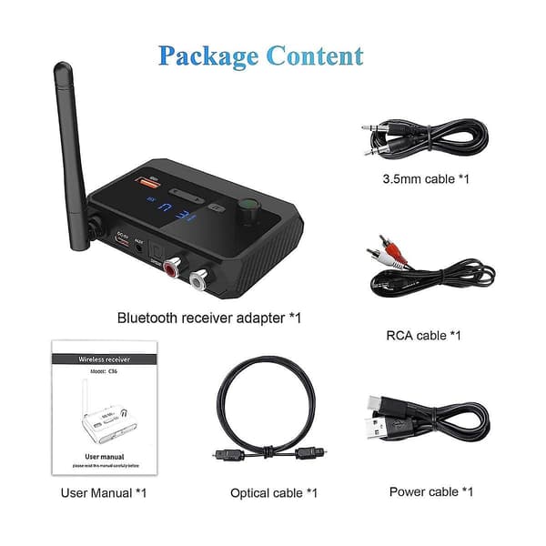 Bluetooth-adapter for stereomottaker - Bluetooth 5.3-mottaker, trådløs lydadapter for hjemme-stereo