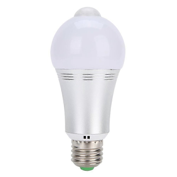 E27 7W Rörelseaktiverad LED-lampa för Hemtrappor AC85-265V Vit
